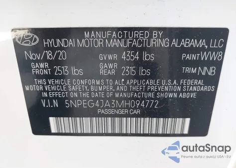 2021 Hyundai Sonata Se from USA, damaged, VIN 5NPEG4JA3MH094772